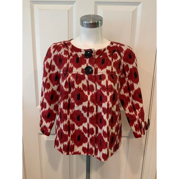 Michael Kors Red & White Patterned Button-Up Coat Size Small - Picture 1 of 9
